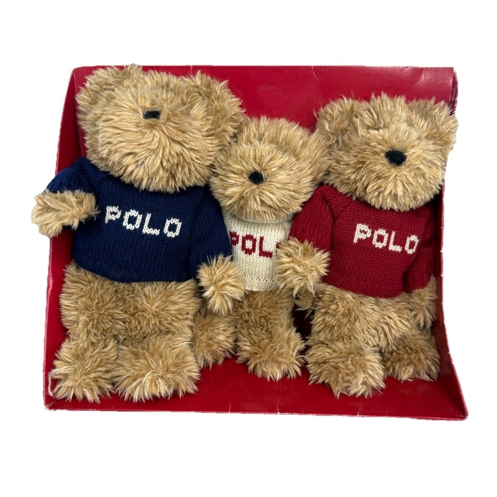 VTG 2002 Ralph Lauren POLO Plush The Bears That Care Red White Blue Sweaters